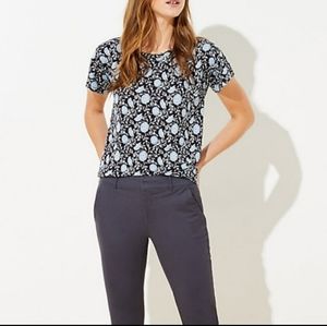 LOFT Pretty Blue Daisy Wide Neck Knit Top